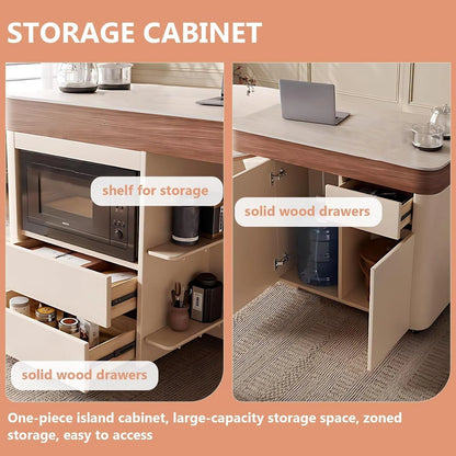 81” - 87” Spacious Natural Kitchen Island Includes Multi-Shape Tabletop (No Chair)