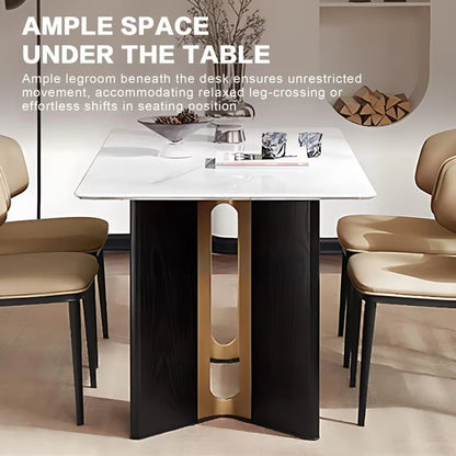 63” - 71” Minimalist Dining Table with Geometric Openwork Base (No Chair)