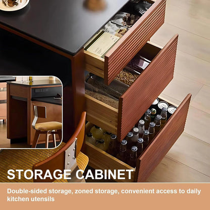 67” Elegant Cozy Kitchen Island Includes Stripe Cabinet & Embedded Socket (No Chair)