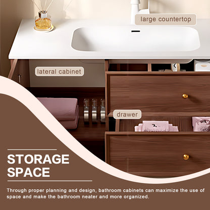40"-64" Bath vanity solid wood waterproof with cabinet drawer smart mirror and intergrated basin