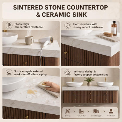 52''-110'' Bathroom Vanity Sinks Set Includes Curved Corners,Spacious Drawers