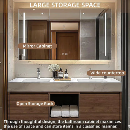 60” - 78” Minimalist Cozy Bathroom Vanity Includes Rock Slab Ceramic Basin
