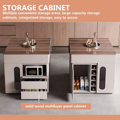 81” Modern Log Kitchen Island Includes Trapezoidal Base and Open Shelf (No Chair)