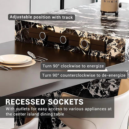 94” - 109” Minimalist Kitchen Island Includes Black&White Patterned Design (No Chair)