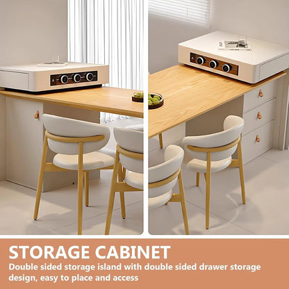 58” - 74” Unique Log Kitchen Island Includes Movable Guide Socket & Retractable Table (No Chair)