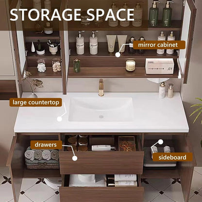 56” - 68” Retro Log Bathroom Vanity with Hidden Handle & LED Smart Defog Mirror