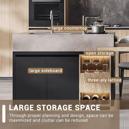 79” - 94” Unique Kitchen Island with Wheels and Storage for 2-4 Person (No Chair)