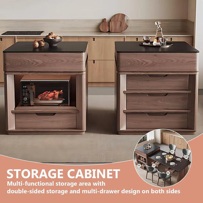 85” Modern Luxury Kitchen Island with Extendable Table and Embedded Socket (No Chair)