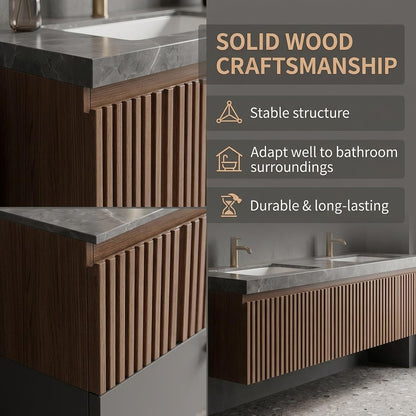 52''-110'' Floating Bathroom Vanity with Sinks Inlcudes Drawer Storage,Gray Sintered Stone Top