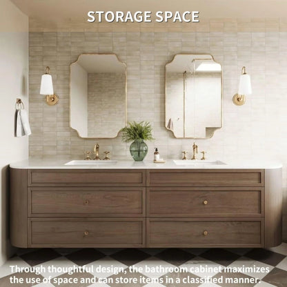 60” - 78” Medieval Log Bathroom Vanity with Brown Wood Grain Cabinet & Large Capacity
