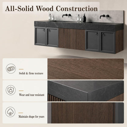 64''-110'' Floating Bathroom Vanity with Double Sink Includes Shaker Frame