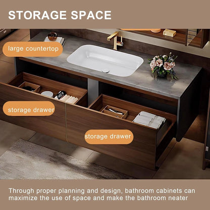 40” – 64” Brown Modern Bathroom Vanity with Horizontal Wood Grain Cabinet