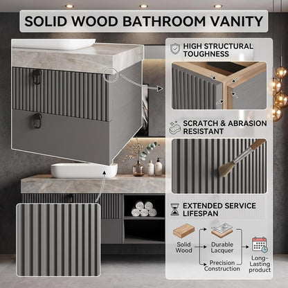 52''-110'' Floating Bathroom Vanity with Double Sinks Includes Sintered Stone Top