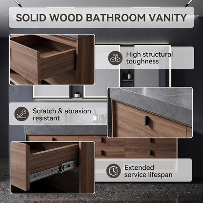52‘’-110‘’ Modern Bathroom Vanity with Sinks Includes Bronze Frame,Open Center Shelf
