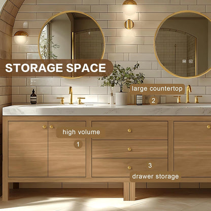 68” - 96” Exquisite Log Bathroom Vanity with LED Smart Defog Mirror