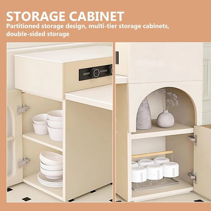 51” - 79” French Exquisite Kitchen Island with Storage Includes Glass Door (No Chair)