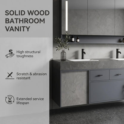 52‘’-110‘’ Floating Bathroom Vanity Sinks Set Inlcudes Sleek Rectangular Front