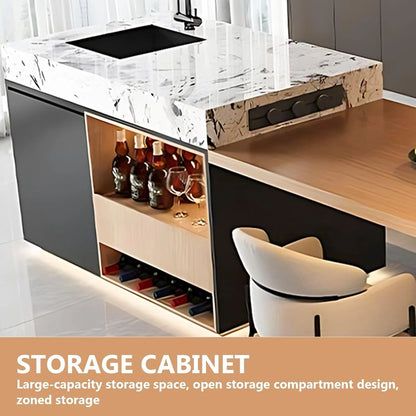 87” - 98” Brown Modern Kitchen Island Includes Log Style Design (No Chair)