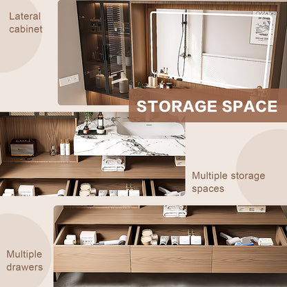 56"-72" Solid wood bath vanity multi drawers big smart mirror