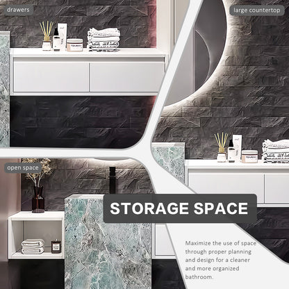 56"- 72" Freestanding Single Ceramic Sink With Round Smart Led Mirror