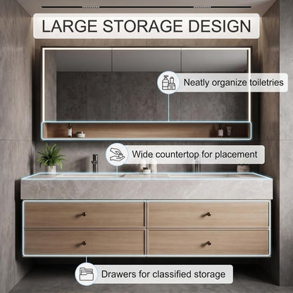52''-110'' Retro Bathroom Vanity Sinks Set Includes 4 Spacious Wood-tone Drawers