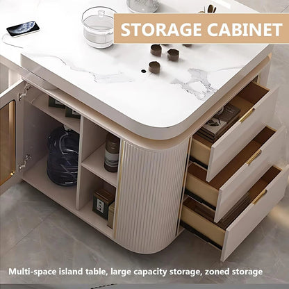67” - 95” White Kitchen Island Includes Patterned Table Top & Classified Storage Space (No Chair)