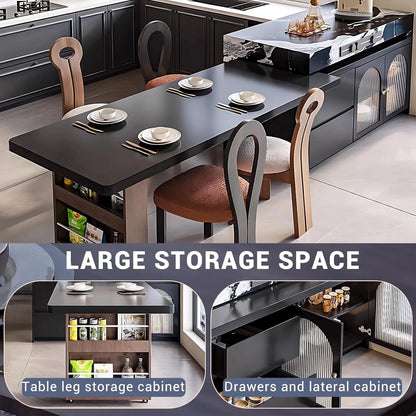 39” - 63” Black Simple Kitchen Island with Unique Pattern Countertop (No Chair)
