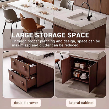 94" - 102" White Exquisite Kitchen Island Includes Brown Panel with Handle (No Chair)