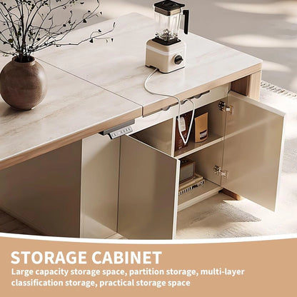 79” Simple Comfortable Kitchen Island Includes Retractable and Liftable Design (No Chair)