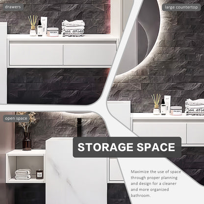 56"- 72" Freestanding Single Ceramic Sink With Round Smart Led Mirror