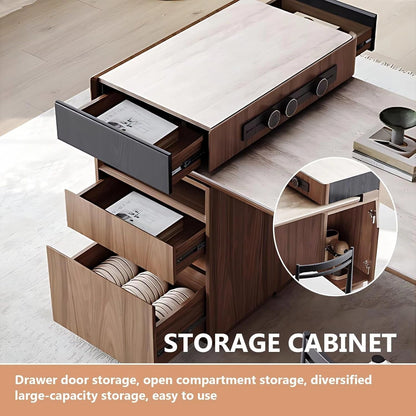 61” – 77” Minimalist Kitchen Island Includes Sliding Rail Socket & Several Drawers (No Chair)