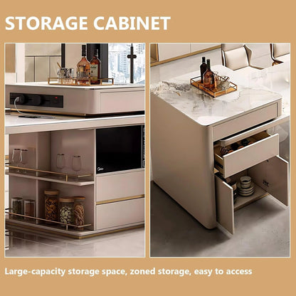 77” - 85” Light Luxury Kitchen Island Includes Extendable Dining Table & Unique Shape Base (No Chair)