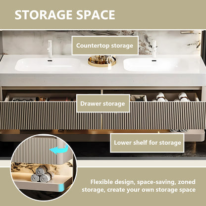 52"- 78" Wall Mounted Bathroom Cabinet Set with LED Defogging Mirror and Sink