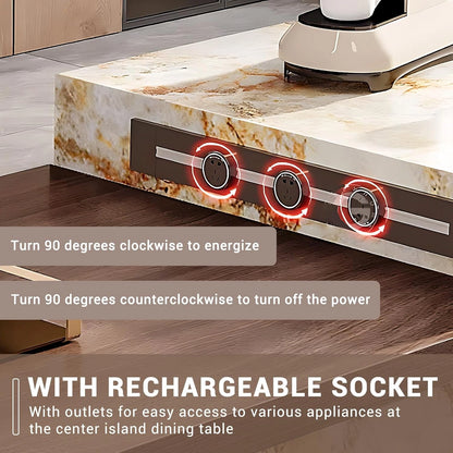 95” - 110” Light Luxury Kitchen Island Include Unique Golden Pattern Design (No Chair)