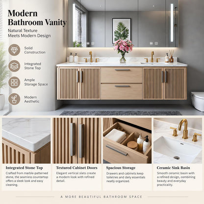 52''-110'' Double Sink Bathroom Vanity Inlcudes Fluted Cabinet,Roomy Storage