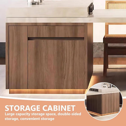 87” – 102” Natural Wood Kitchen Island with Storage Includes Stable Leg (No Chair)