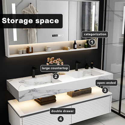 52"- 78" White Vanity Open storage Wall Mounted &LED Smart Mirror & Double Sink and Faucet
