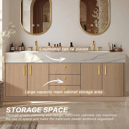 60” – 96” Modern Freestanding Bathroom Vanity Includes Wood Texture Cabinet