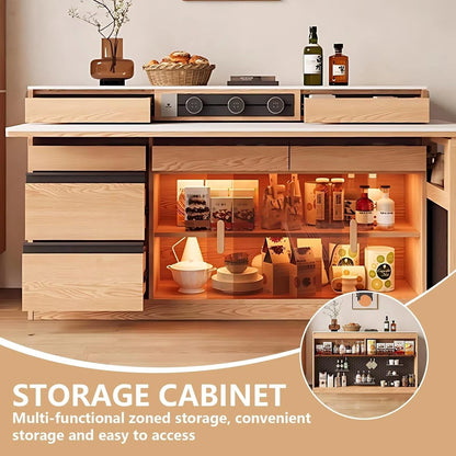 67” – 83” Simple Log Kitchen Island with Extendable Dining Table