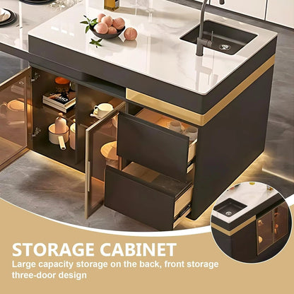 71” - 79” Modern Luxury Kitchen Island with Retractable Dining Table (No Chair)