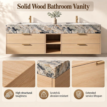 52''-110'' Wall Mounted Double Sink Bathroom Vanity Includes Light Oak Drawers