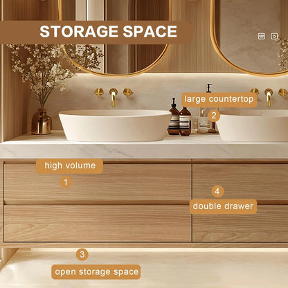 60” - 96” Floating Bathroom Vanity Includes Irregular Mirrors with Double Sinks