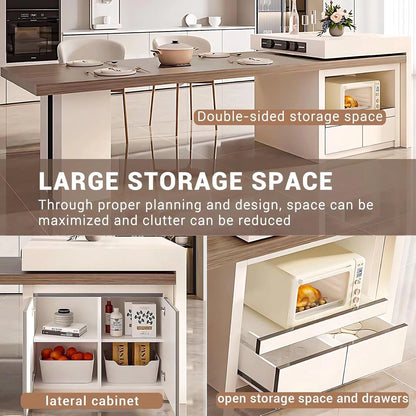 94” - 102” Cozy Practical Kitchen Island Includes White Simple Style&Open Storage Compartment (No Chair)