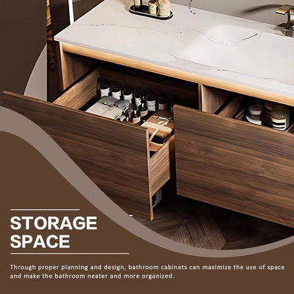52” - 64” Modern Light Lxury Bathroom Vanity with Marble Pattern Slate Integrated Sink