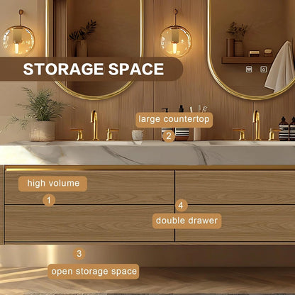 60” - 78” Log Luxury Bathroom Vanity Includes Textured Tabletop & Irregular Mirror