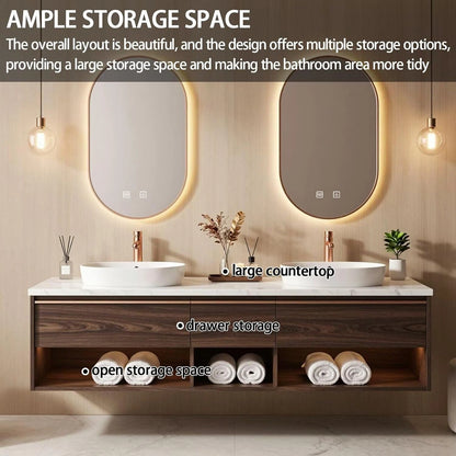 60” - 84” Floating Bathroom Vanity with 3 Drawers & Open Shelf