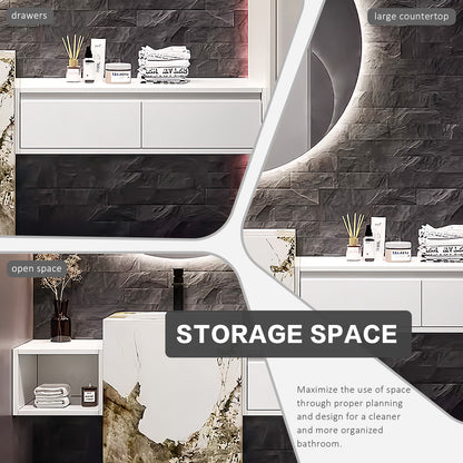 56"- 72" Freestanding Single Ceramic Sink With Round Smart Led Mirror