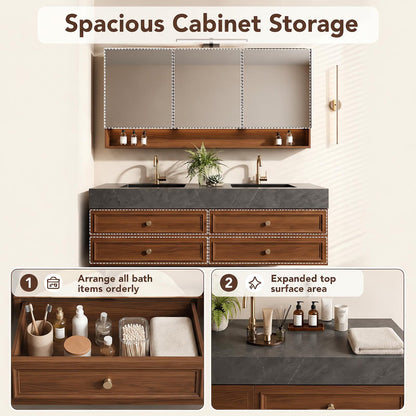 52‘’-110‘’ Double Sinks Bathroom Vanity Includes Carved Frame Design