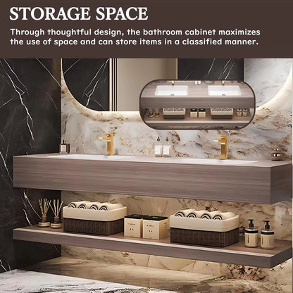 60” - 78” Wood Grain Bathroom Vanity with Separate Design & LED Defog Mirror