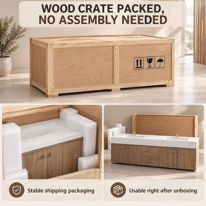 60''-110'' Floating Double Sink Bathroom Vanity with Modern Minimalist Design